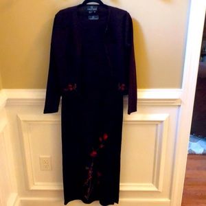 Eggplant long sweater dress with cardigan